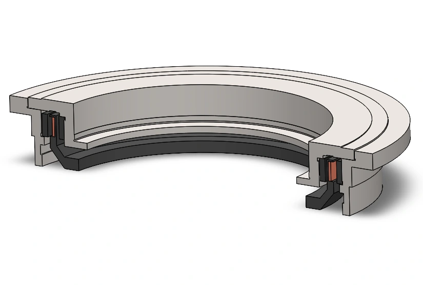 Cutaway CAD of the ring-shaped voice-coil actuator used in the electromagnetic study.