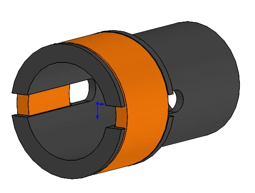 DFM actuator CAD showing the slotted bobbin evaluated for position-tracking recovery.