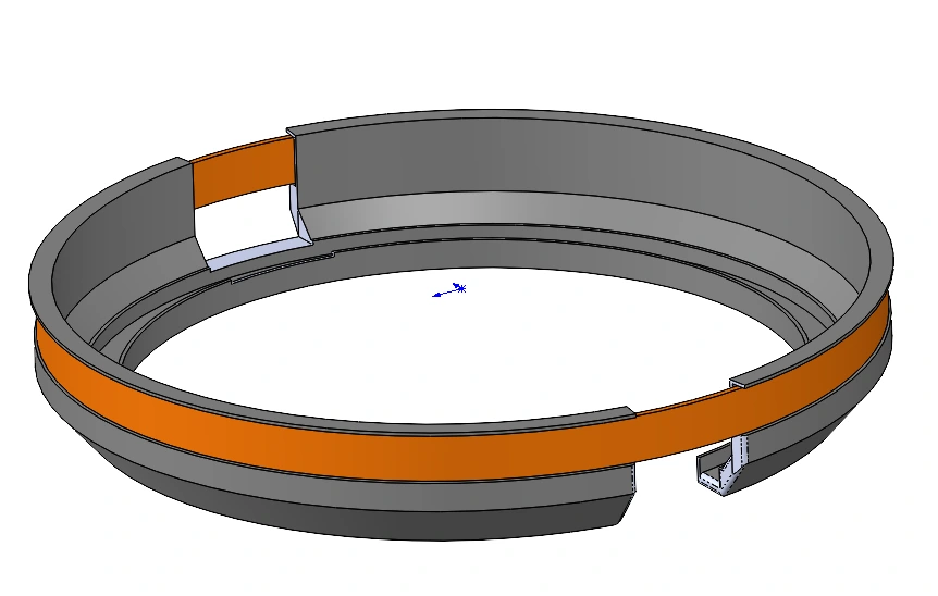 Ring-shaped actuator CAD with interruptions in the conductive bobbin to weaken circulating eddy currents.