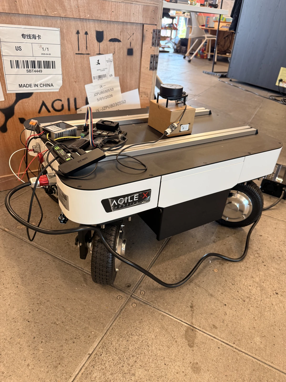 Physical autonomous mobile base with LiDAR and onboard computing.