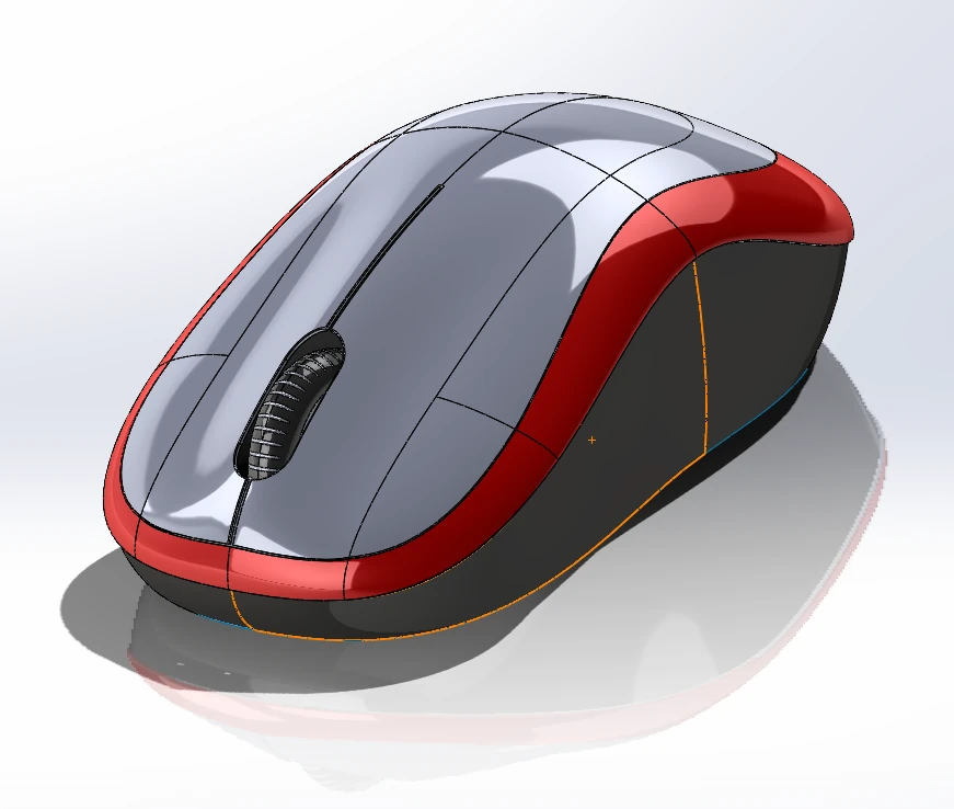 Personal CAD model of a mouse with curved housing panels.